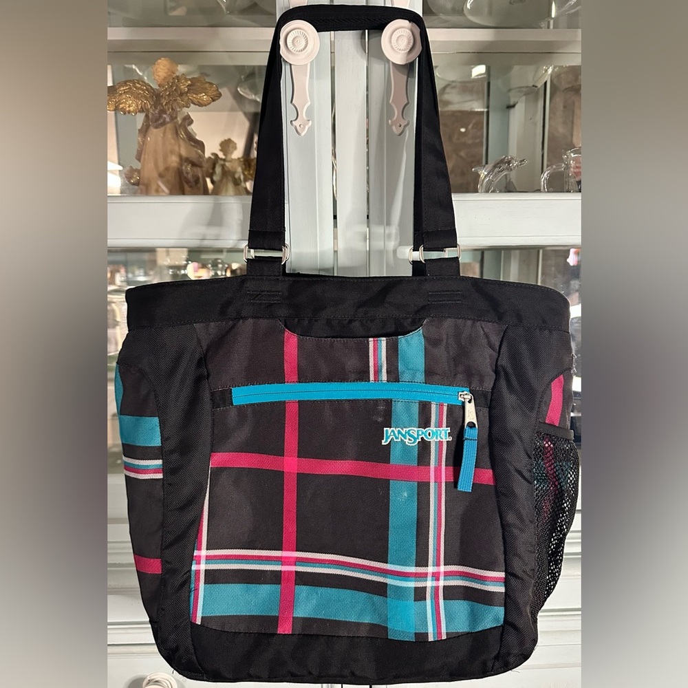 JanSport Black and Teal Plaid Tote bag
